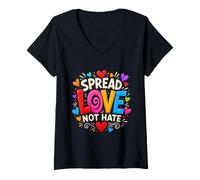 Women's Spread Love Not Hate Inspring Motivational Bold Colorful V-Neck T-Shirt