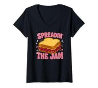 Women's Spreadin The Jam Peanut Butter Jelly Sandwich V-Neck T-Shirt