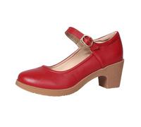 Women's Spring and Autumn Dance Shoes Round Toe Thick Middle Heel Orthopedic Soft Bottom Shallow Mouth Middle Heel Shoes Heeled Sandals Women (Red, 5)
