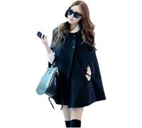 Women's Spring and Autumn Elegant Classic Retro Round Neck Button Solid Color Cape Coat Fashion Business Casual Party Korean Short Coat (Black,S)