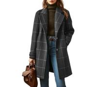 Women's Spring and Autumn Fashion Classic Lapel Retro Plaid Button Tweed Coat Elegant Business Office Casual Party Mid-length Coat (Gray,XXL)