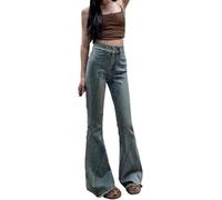 Women's Spring and Autumn Retro Fashion Casual Trend High Waist Flare Jeans Y2K Women's Goth Punk Skateboard Street Dance Party Jeans (Blue,S)