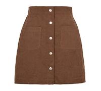 Women's Spring and Autumn Winter Corduroy Package Hip Short Skirt Single-Breasted Slim Solid Colour Half-Body Skirt with Pockets Women Brown