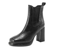 Women's Spring and Solid Color Fashion Elastic Cloth High Heel Short Tube Square Head Thick Heel Platform Boots Ankle Boots Women's Booties and Boots Wide (Black, 6)