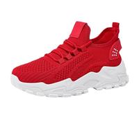 Women's Spring and Summer New Fly Weaving Hollow Colorblocking Upper Metal Chain Slope Heel Casual Shoes Slip Flip Flop (Red, 4)