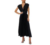 Women's Spring and Summer Solid Colour Sexy Pressed Pleated Dress Casual Loose Zip Tie Sleeveless Pleated Dresses Black