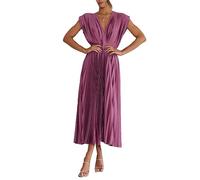 Women's Spring and Summer Solid Colour Sexy Pressed Pleated Dress Casual Loose Zip Tie Sleeveless Pleated Dresses Purple