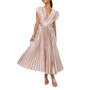 Women's Spring and Summer Solid Colour Sexy Pressed Pleated Dress Casual Loose Zip Tie Sleeveless Pleated Dresses Pink
