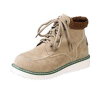 Women's Spring and Winter Large Size European and American Casual Cuffed Single Boots High Top Round Toe Front Solid Color Ankle Boots (Khaki, 7)