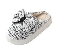 Women's Spring Autumn and Winter Bowknot Anti Silent Warm Closed Toe Cotton Slippers Rose Slippers for Women (White, 5)