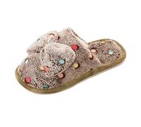 Women's Spring Autumn and Winter Colorful Bow Anti Silent Warm Closed Toe Cotton Slippers Womens Wool Slippers Size 11 (Coffee, 6)