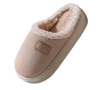 Women's Spring Autumn And Winter Plus Velvet Warm Home Cotton Shoes With Thick Bottom And Soft Sole Non Lamb Wool Cotton Slippers Outdoor Slippers (Beige, 6)