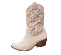 Women's Spring Autumn and Winter Thick Heel Pointed Toe Long Large Size V Neck Not Above The Knee Personality Cowboy Mid Calf Boots Wide Calf Boots for Women Plus Size Wide Width (Beige, 3.5)