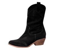 Women's Spring Autumn and Winter Thick Heel Pointed Toe Long Large Size V Neck Not Above The Knee Personality Cowboy Mid Calf Boots Over Knee Western Boot (Black, 7)