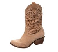 Women's Spring Autumn and Winter Thick Heel Pointed Toe Long Large Size V Neck Not Above The Knee Personality Cowboy Mid Calf Boots Over Knee Western Boot (Brown, 4)