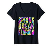Women's Spring Break Florida 2026 Tie Dye Artwork V-Neck T-Shirt