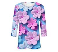 Women's Spring Fall And Summer Cute Three Print Fashion Hatless Seven Minute Sleeve Sweater Sleeves Loose Round Neck Daily Versatile Sweater Tops cute hoodies for women (Light Blue, XL)