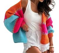 Women's Spring Fashion Color-Blocked Patchwork Relaxed-Fit Knit Sweater;Matched Patchwork Knitted Cardigan for Women