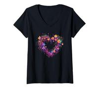 Women's Spring Flowers Insects Heart Trail Nature Garden Fun V-Neck T-Shirt