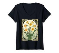 Women's Spring Motif Daffodil March Birthflower V-Neck T-Shirt
