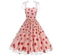 Women's Spring Summer Dresses Mesh Lace Strawberry Print Vintage Cami Dresses Audrey Hepburn 50's 60's Evening Party Dance Gown Retro Swing Princess Tea Dress Party A Line Cocktail Dress