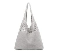 Women's Spring/Summer Portable Retro Hollow Knitted Handheld One Shoulder Bag Summer Beach Bags Tote Bags Holiday Travel Bag for Pool Gym Picnic (Grey, One Size)