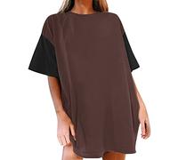 Womens Spring Summer Solid Casual Short Sleeve O Neck Plus Size T Shirt Top Compression Shirt Long Sleeve Brown