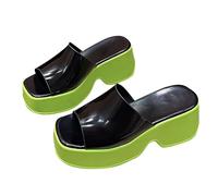 Women's Spring/Summer Thick Bottom Matsuke Casual One Line Square Head Colored Slippers Women Shoes Sandals 8 (Green, 5)
