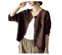 Womens Spring Sweaters Outerwear Cardigans O-Neck Knitted Cardigans Solid Breasted Sweater Brown