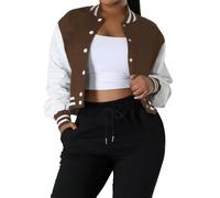 Womens Spring Varsity Jacket Cropped Fall Long Sleeve Bomber Jackets Casual Baseball Football Uniform Coat Streetwear