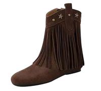 Women's Spring Winter Casual Round Toe Square Root Plain Low Heel Tassel Boots Large Size Ankle Boots Women's Heel Platform, brown, 7 UK