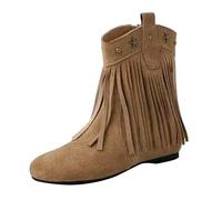 Women's Spring Winter Casual Round Toe Square Root Plain Low Heel Tassel Boots Large Size Ankle Boots Women's Heel Platform, khaki, 5 UK
