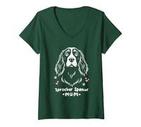 Women's Sprocker Spaniel Mom English Springer Spaniel V-Neck T-Shirt, Dark Green, X-Large