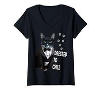 Womens Spy Cat Tuxedo Dressed to Chill V-Neck T-Shirt