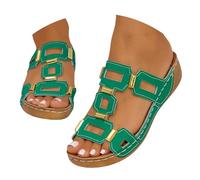 Women's Square Buckle Sandals Fashionable On Slide Sandals with Cushioned Footbed Multi Color Options Hot Slippers for Women Fuzzy 12 (Green, 7)