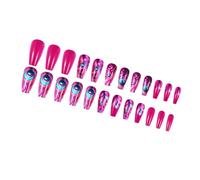 Womens Square Full Covers Long Artificial Nails With Hotpink Feathered Designs 24 Pieces Set Coffun Press On Nails
