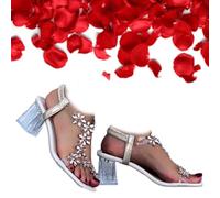 Women's Square Heel Butterfly Sandals, Summer Open Toe Clear Block Heels for Women, Sparkly Heels for Women, for Wedding Party
