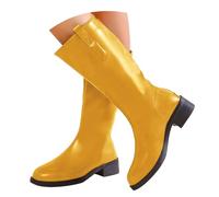 Women's Square Heel Round Toe Zipper Back Stylish Casual Comfortable Mid Cut Cowboy Boots Women, yellow, 8.5 UK