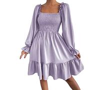 Women's Square Neck Dresses Long Sleeve Retro Beauty Dress Solid Color Ruffle Hem Wrap Mini Skirts High Waisted Ruched Dresses Ladies Elegant Evening Party Wedding Guest Dress Bests Gifts for Women