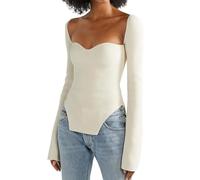 Women's Square Neck Ribbed Knitted Sweater Long Sleeve Crop Slim Fitted Basic Pullover Tops(9#,L)