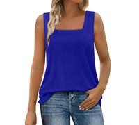 Women's Square Neck Sleeveless Tank Top Retro Loose-Fit Vest Casual Solid Color Tee Relaxed Versatile Style Blouse for Summer Wear and Layering (Blue, M)