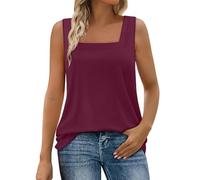 Women's Square Neck Sleeveless Tank Top Retro Loose-Fit Vest Casual Solid Color Tee Relaxed Versatile Style Blouse for Summer Wear and Layering (Wine, M)