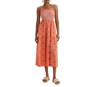 Women's Square Neck Spaghetti Strap Tie-Up Long Dress Casual 3D Flower Shirred Tiered A-Line Dress Floral Print Ruffle Flowy Boho Cami Dress (Orange, M)