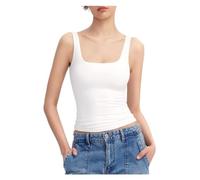 Women's Square Neck Tank Top Sleeveless Double Lined Basic Tops Harajuku Slim T Shirt Sexy Corset (Color : White, Size : L)