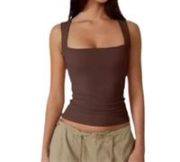 Women's Square Neck Vest Tops, Double-Layer Sleeveless Tank Top with Soft Stretchy Fabric, Lady Basic Skinny T-Shirt, Yoga Sport & Casual Wear Essentials for Women Ladies (Maroon,XL)