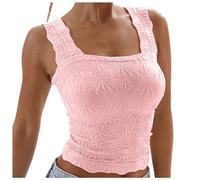 Women's Square Neck Wide Strap Crop Tank Tops Slim Fit Sleeveless Going Out Top Flower Lettuce Trim Cami Tops Green,Light Gray,Rose Gold,Navy,Dark Blue,Army Green,Black,Deep Green 6XL Xs S M L XL