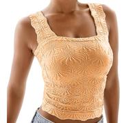 Women's Square Neck Wide Strap Crop Tank Tops Slim Fit Sleeveless Going Out Top Flower Lettuce Trim Cami Tops Green,Light Gray,Rose Gold,Navy,Dark Blue,Army Green,Black,Deep Green 6XL Xs S M L XL
