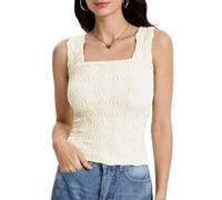 Women's Square Neck Wide Strap Crop Tank Tops Slim Fit Sleeveless Going Out Top Flower Lettuce Trim Cami Tops, Pearl White, M