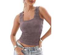 Women's Square Neck Wide Strap Crop Tank Tops Slim Fit Sleeveless Going Out Top Flower Lettuce Trim Cami Tops, Purple, L