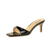 Womens Square Open Toe Stiletto Sandals 7.5cm High HeeIs Slipper (black,1)